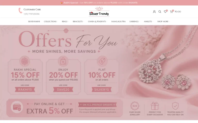 Silvertrendy store home page showing current offers